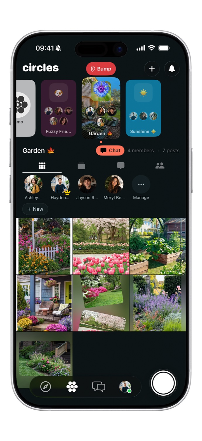 A fomo circle with a shared photo grid