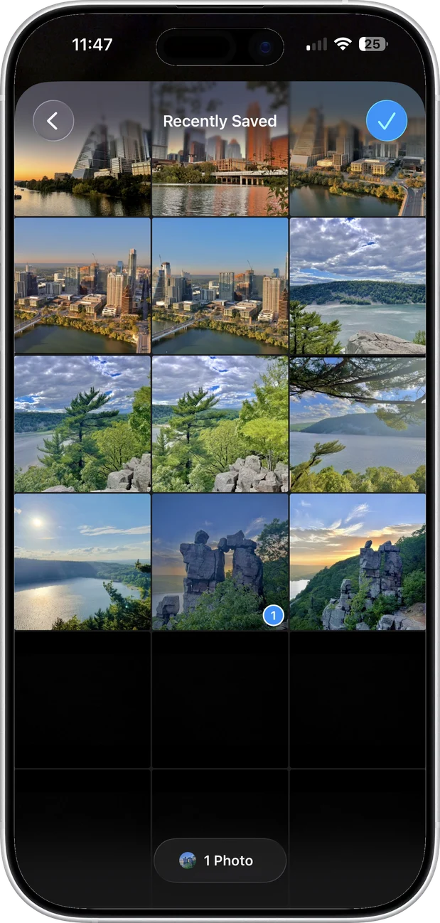 Choosing photos from the library