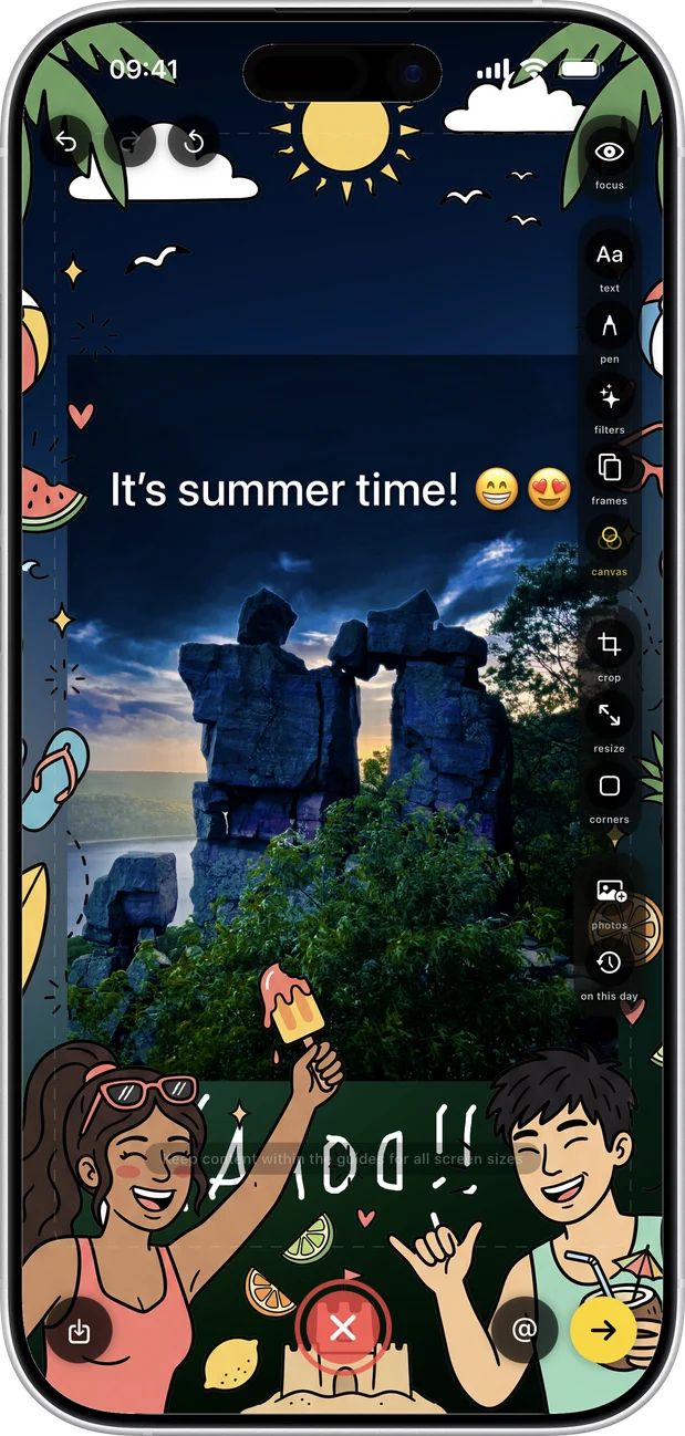 A photo with a frame and stickers on it