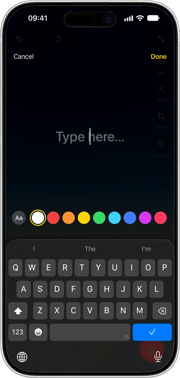 Typing a caption onto a photo