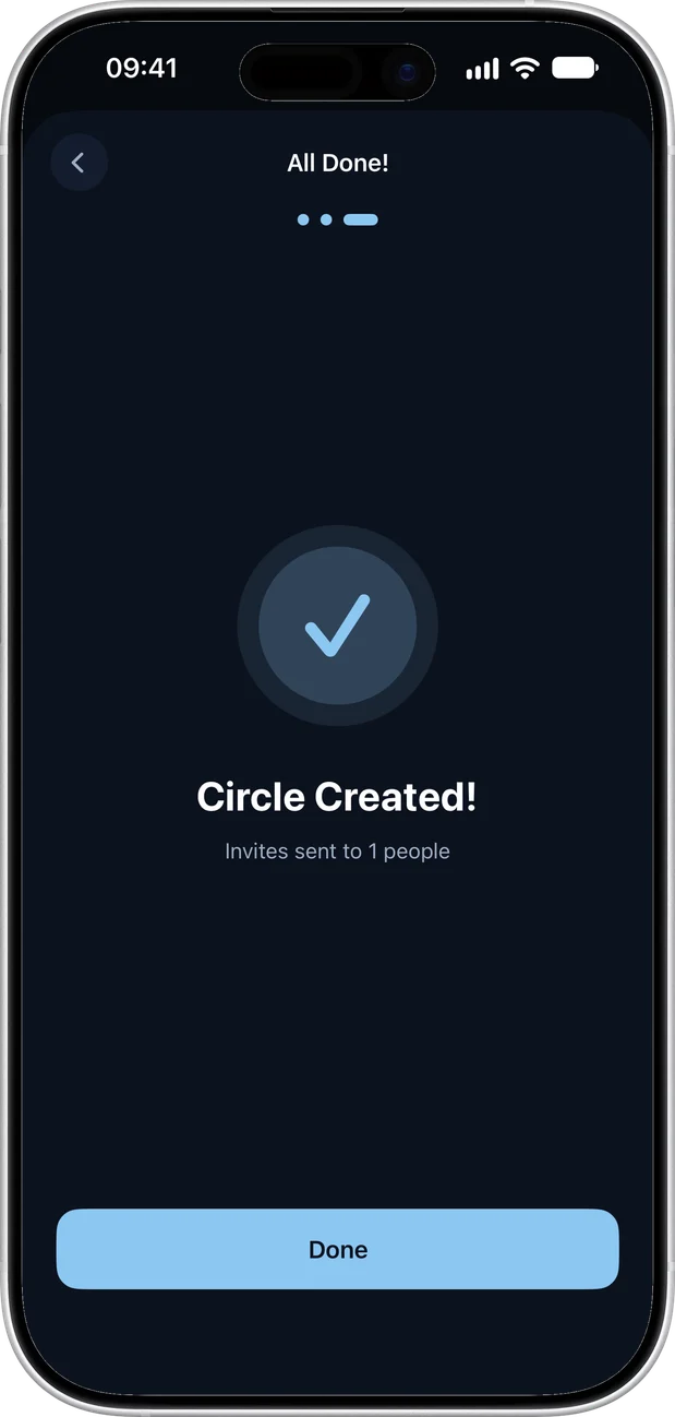 Circle created confirmation