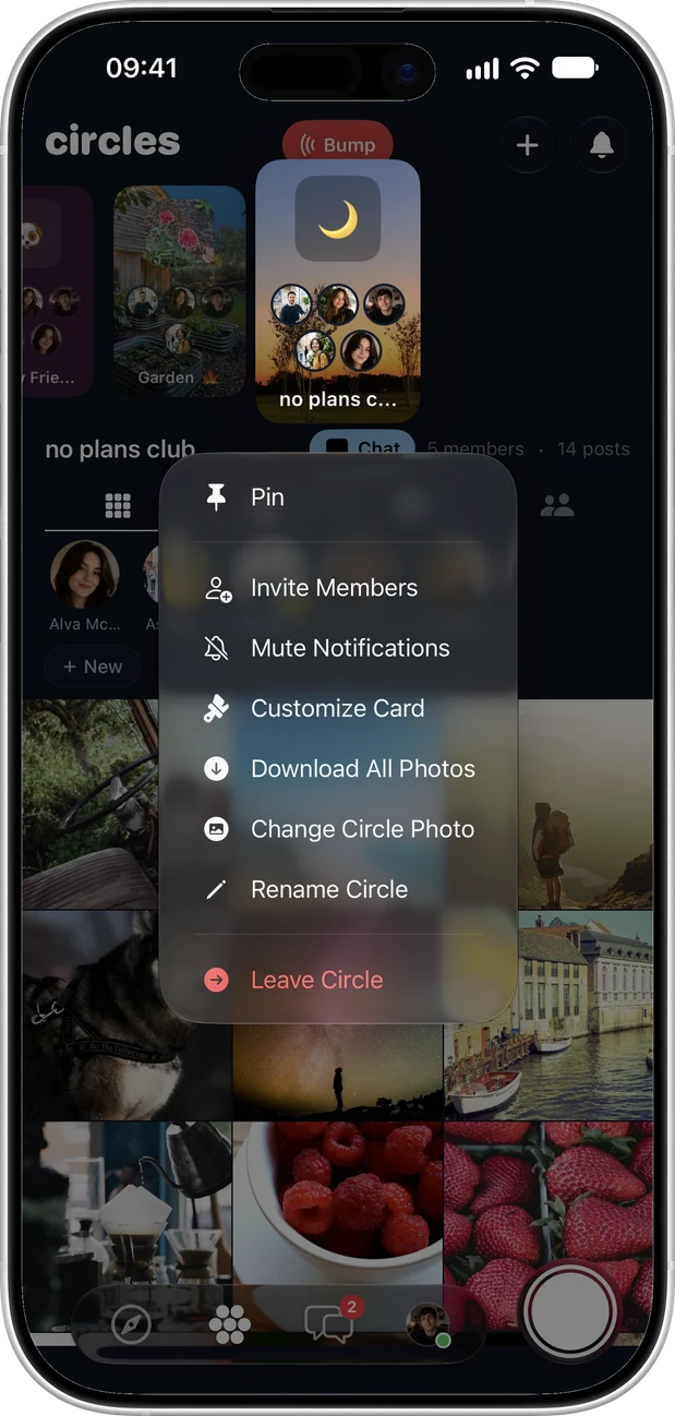 The circle management menu