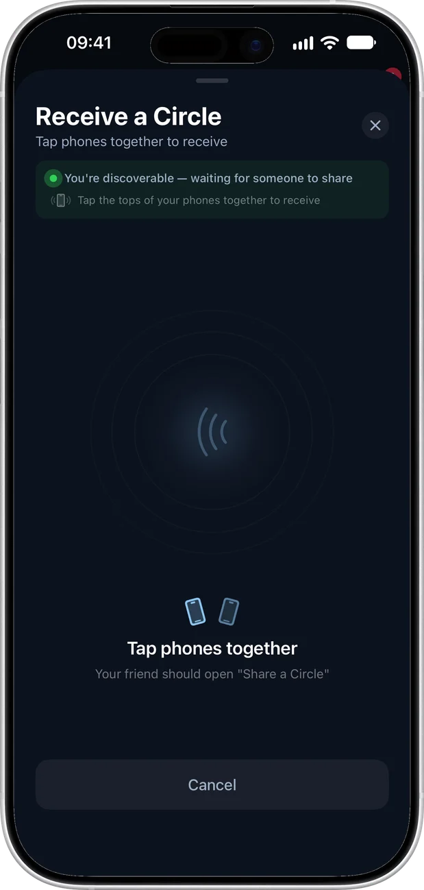 Receive a circle by tapping phones together