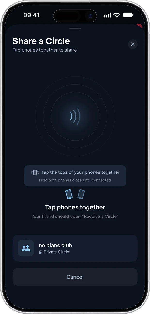 Share a circle by tapping phones together