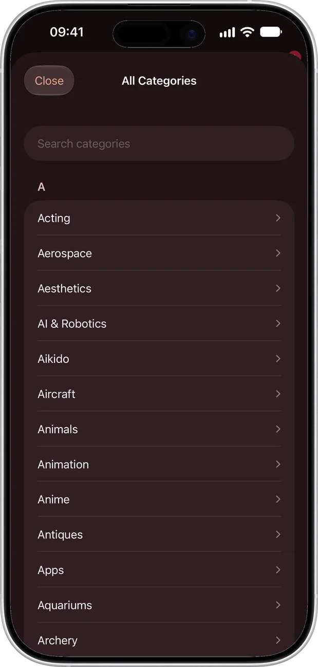 Browsing public circles by category