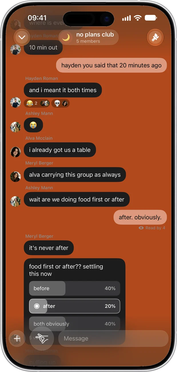 A poll inside a fomo chat