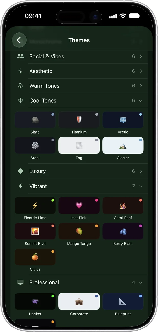 A list of chat theme categories
