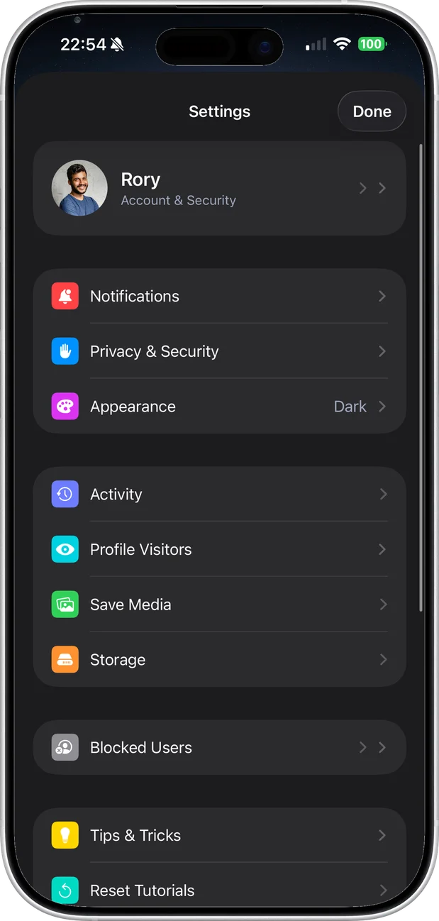 The fomo settings screen