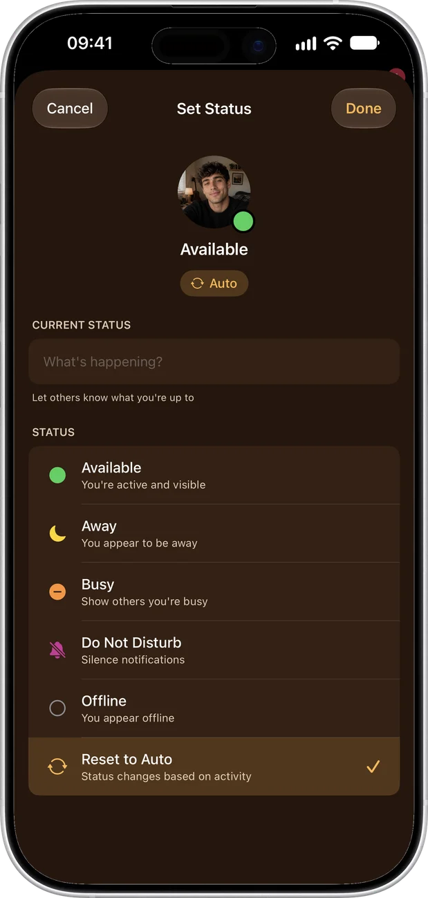 Setting your status on fomo