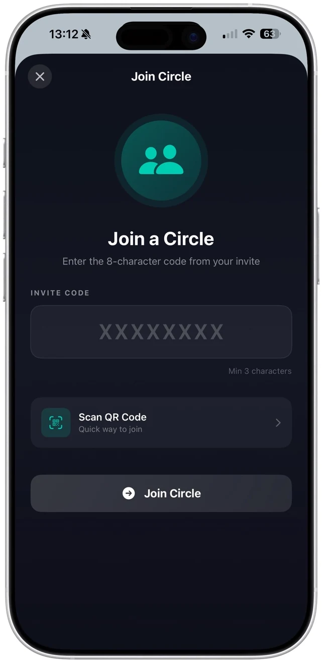 Joining a circle with an invite code or QR