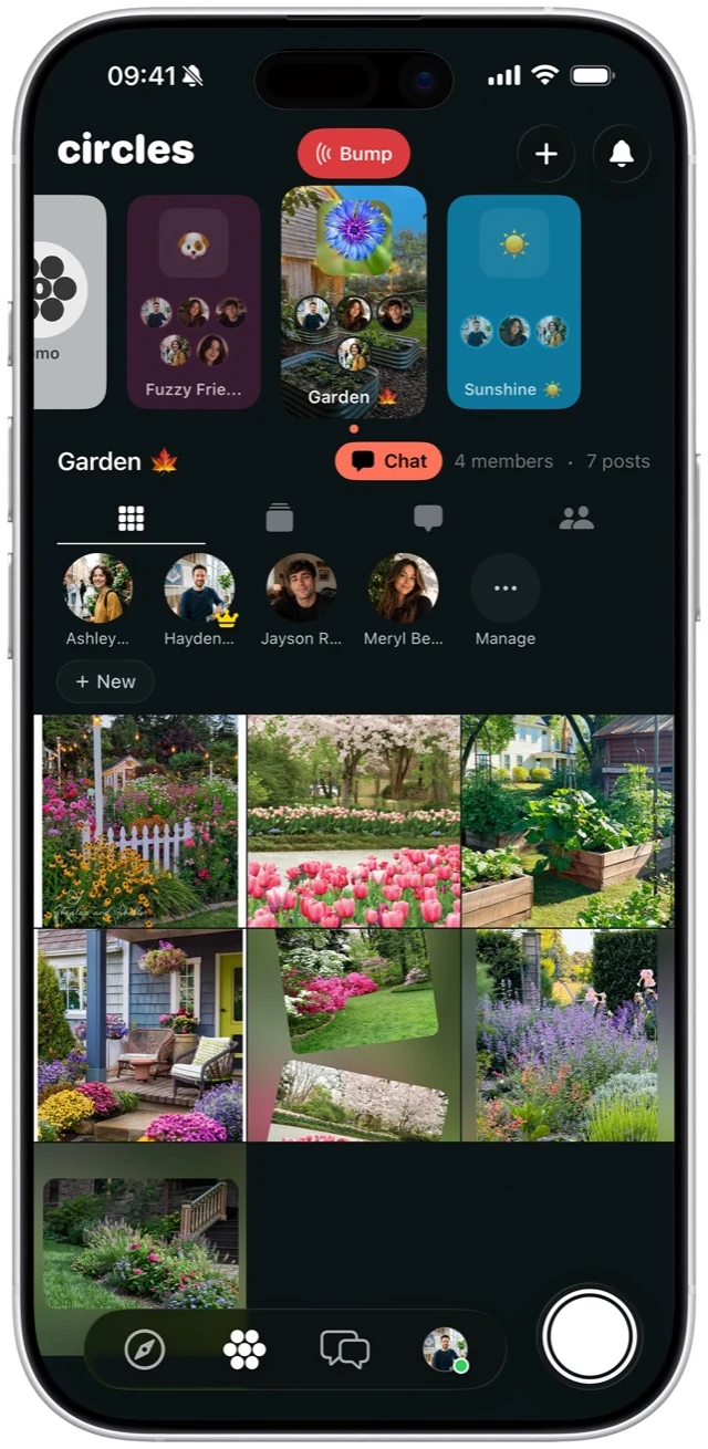 A fomo circle with its shared photo grid