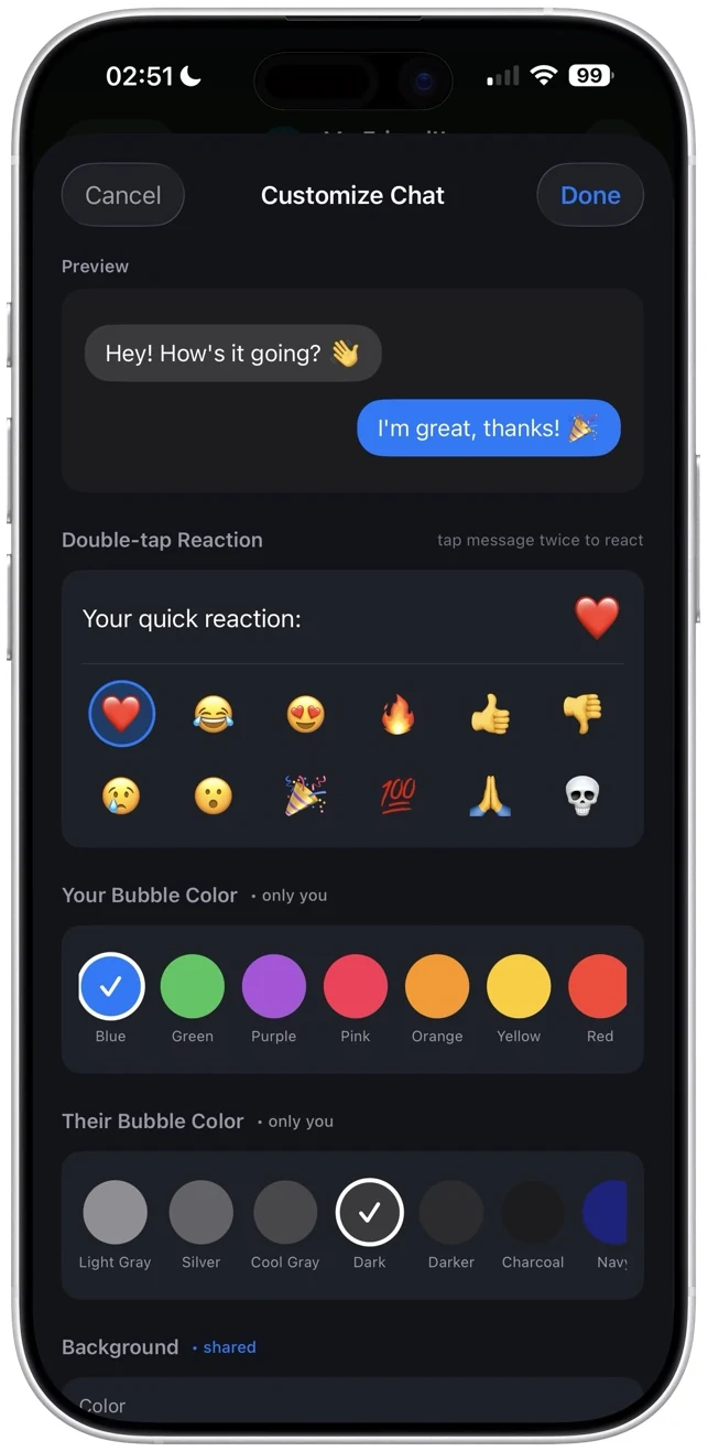 Customizing bubble colors and reactions