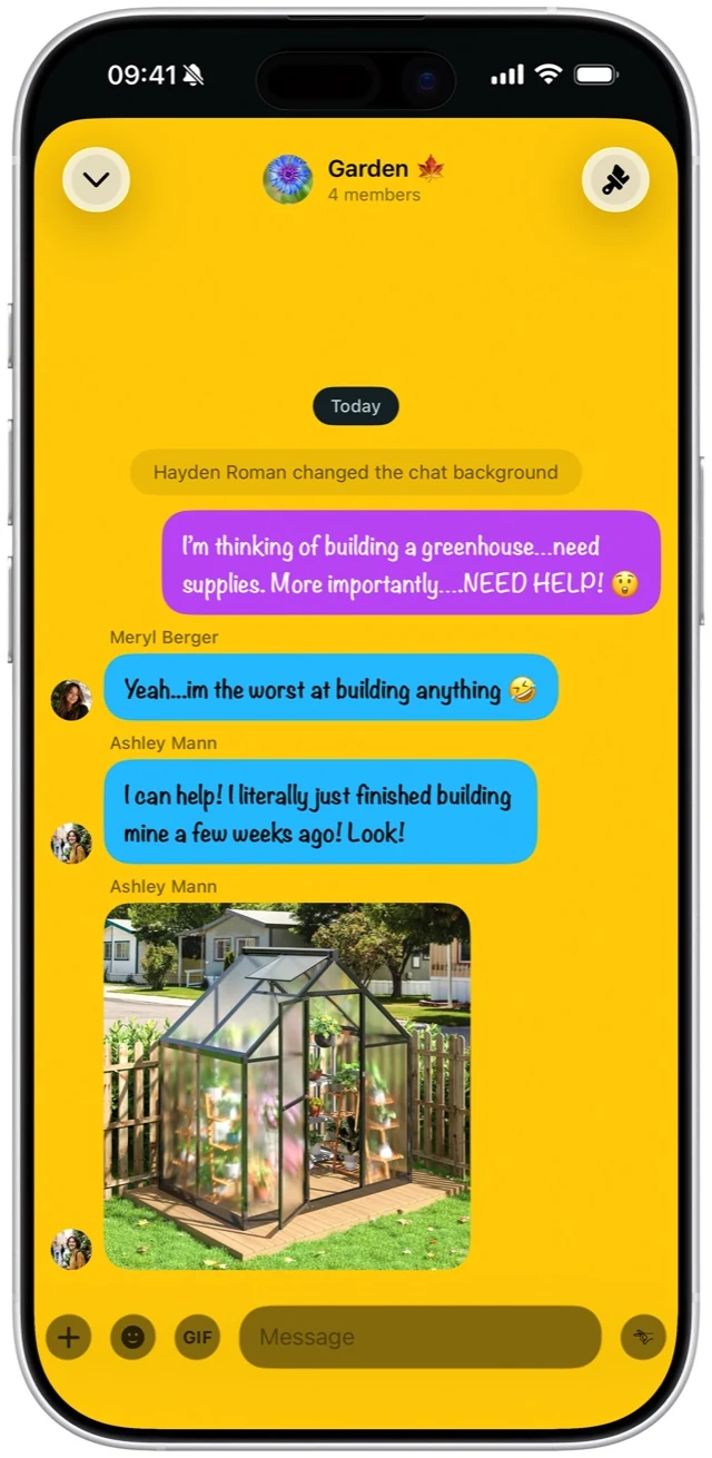 A fomo group chat with a bright yellow theme