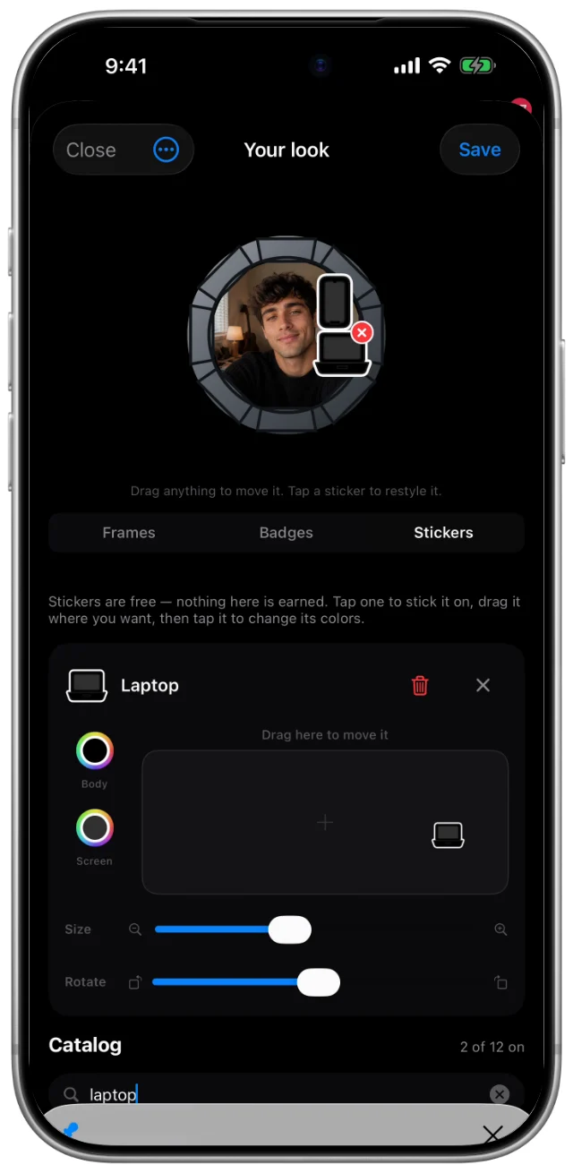 Choosing a frame and stickers for your profile photo
