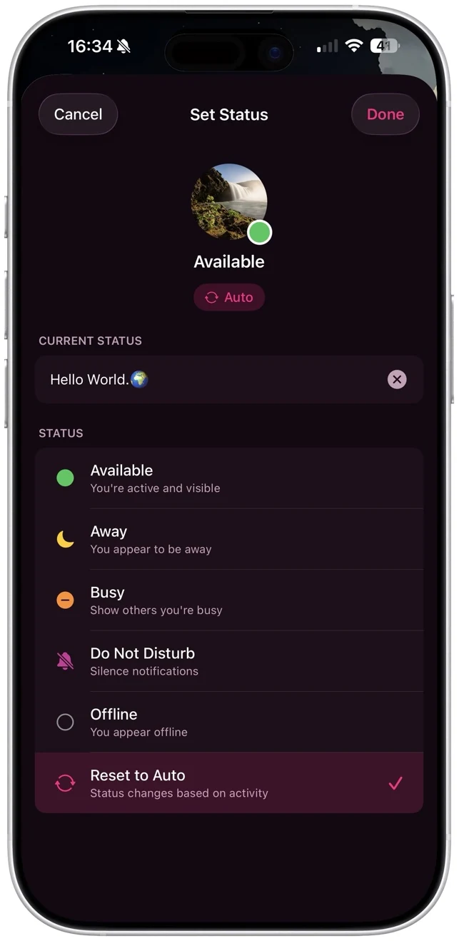 Setting your status on fomo